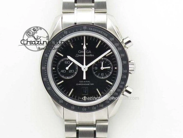 0517 Trendsetting Speedmaster ’57 SS Chrono AXF Best Edition RG Bezel Black Dial on Black Leather Strap A 8283